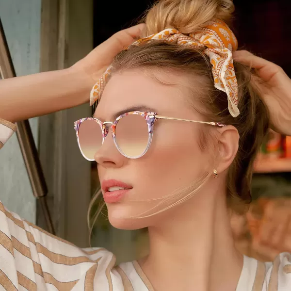 CARFIA Polarized Sunglasses for Women UV Protection Handcrafted Acetate Frame Fashion Retro Sunnies CA50126 Clear Pink Frame Pink Mirror