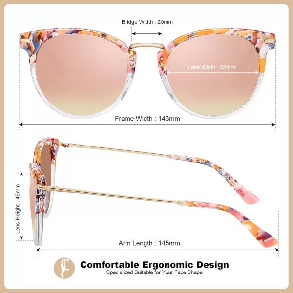 CARFIA Polarized Sunglasses for Women UV Protection Handcrafted Acetate Frame Fashion Retro Sunnies CA50126 Clear Pink Frame Pink Mirror