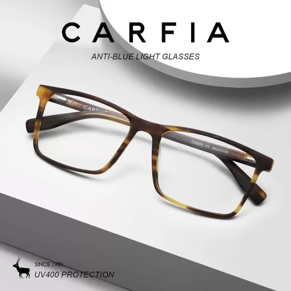 CARFIA Rectangle Mens Blue Light Blocking Glasses Matte Acetate Frame CA6203C3