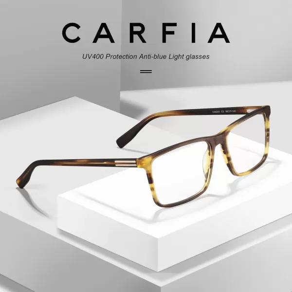 CARFIA Rectangle Mens Blue Light Blocking Glasses Matte Acetate Frame CA6203C3
