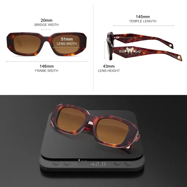 CARFIA Retro Acetate Rectangle Polarized Sunglasses for Women UV Protection Trendy Vintage Y2K Shade Designer SunniesB Glossy Tortoise Acetate Frame  Brown Lens
