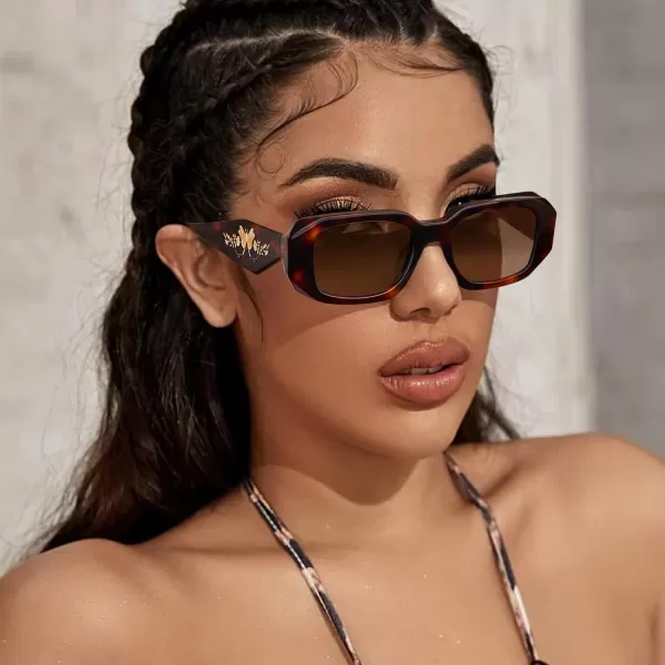 CARFIA Retro Acetate Rectangle Polarized Sunglasses for Women UV Protection Trendy Vintage Y2K Shade Designer SunniesB Glossy Tortoise Acetate Frame  Brown Lens