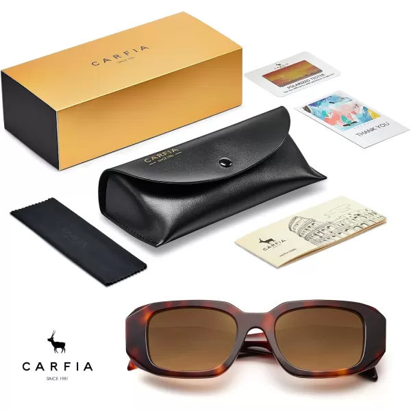 CARFIA Retro Acetate Rectangle Polarized Sunglasses for Women UV Protection Trendy Vintage Y2K Shade Designer SunniesB Glossy Tortoise Acetate Frame  Brown Lens