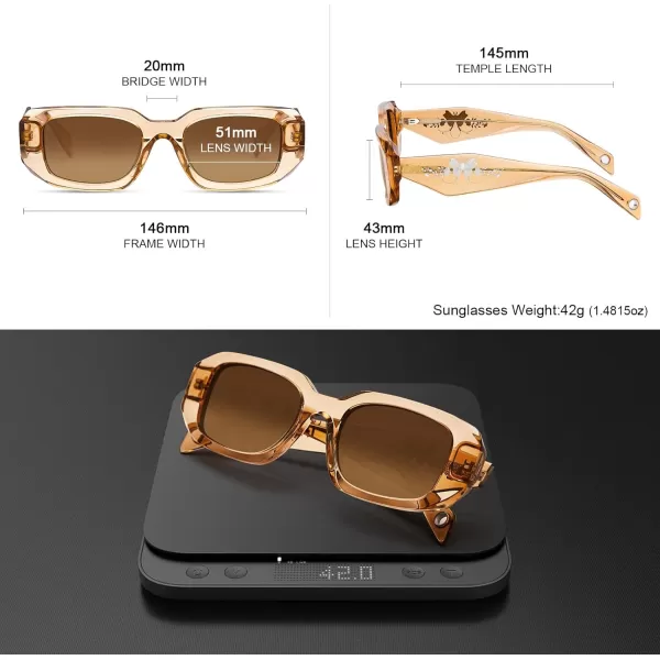 CARFIA Retro Acetate Rectangle Polarized Sunglasses for Women UV Protection Trendy Vintage Y2K Shade Designer SunniesC Glossy Brown Acetate Frame  Brown Lens