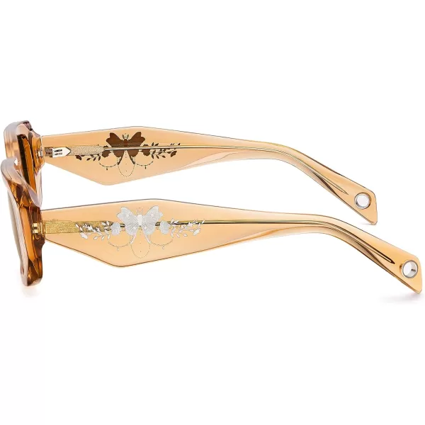 CARFIA Retro Acetate Rectangle Polarized Sunglasses for Women UV Protection Trendy Vintage Y2K Shade Designer SunniesC Glossy Brown Acetate Frame  Brown Lens