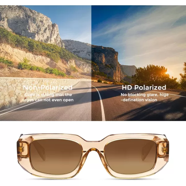 CARFIA Retro Acetate Rectangle Polarized Sunglasses for Women UV Protection Trendy Vintage Y2K Shade Designer SunniesC Glossy Brown Acetate Frame  Brown Lens