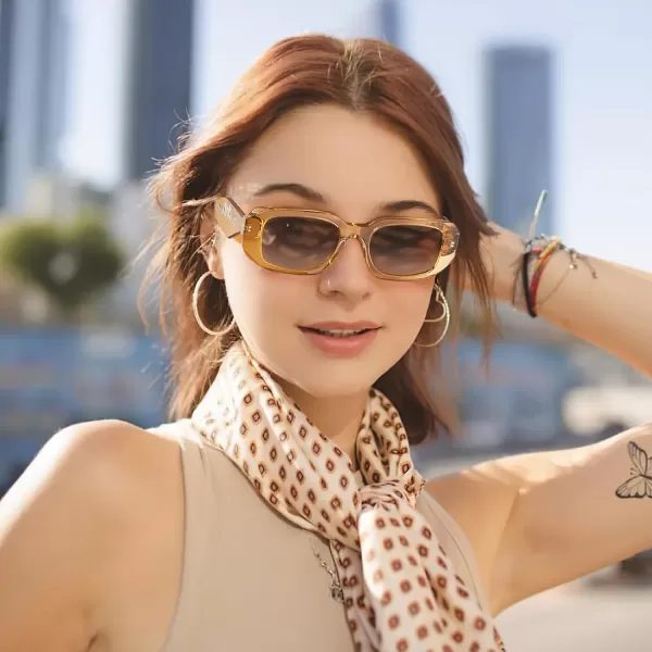 CARFIA Retro Acetate Rectangle Polarized Sunglasses for Women UV Protection Trendy Vintage Y2K Shade Designer SunniesC Glossy Brown Acetate Frame  Brown Lens