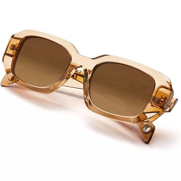 CARFIA Retro Acetate Rectangle Polarized Sunglasses for Women UV Protection Trendy Vintage Y2K Shade Designer SunniesC Glossy Brown Acetate Frame  Brown Lens