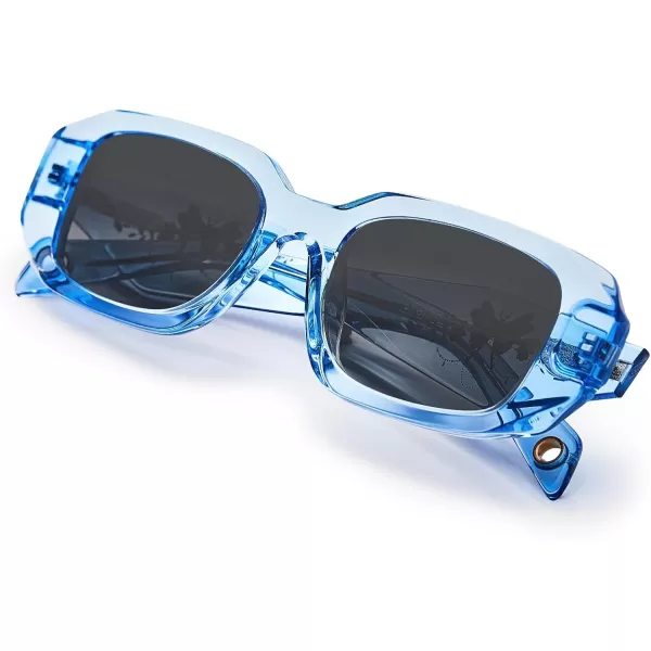 CARFIA Retro Acetate Rectangle Polarized Sunglasses for Women UV Protection Trendy Vintage Y2K Shade Designer SunniesD Glossy Blue Acetate Frame  Gray Lens