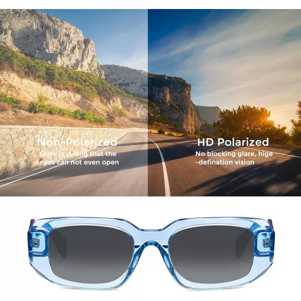 CARFIA Retro Acetate Rectangle Polarized Sunglasses for Women UV Protection Trendy Vintage Y2K Shade Designer SunniesD Glossy Blue Acetate Frame  Gray Lens