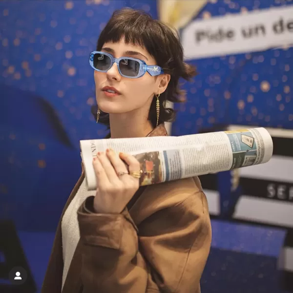CARFIA Retro Acetate Rectangle Polarized Sunglasses for Women UV Protection Trendy Vintage Y2K Shade Designer SunniesD Glossy Blue Acetate Frame  Gray Lens