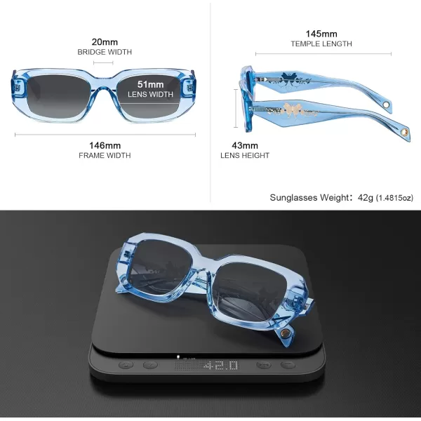 CARFIA Retro Acetate Rectangle Polarized Sunglasses for Women UV Protection Trendy Vintage Y2K Shade Designer SunniesD Glossy Blue Acetate Frame  Gray Lens