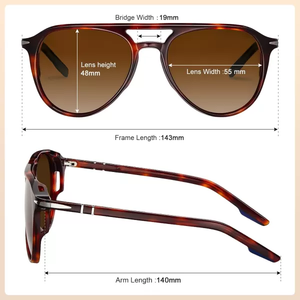 CARFIA Retro Polarized Sunglasses Womens Mens Classic Double Bridge Sun GlassesBrown Gradient