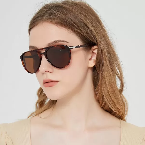 CARFIA Retro Polarized Sunglasses Womens Mens Classic Double Bridge Sun GlassesBrown Gradient