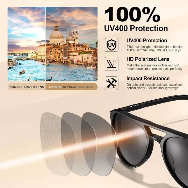 CARFIA Retro Polarized Sunglasses Womens Mens Classic Double Bridge Sun GlassesGrey Gradient