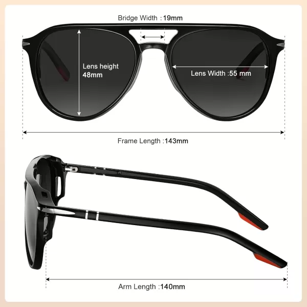 CARFIA Retro Polarized Sunglasses Womens Mens Classic Double Bridge Sun GlassesGrey Gradient