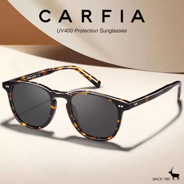 CARFIA Retro Polarized Sunglasses for Women Small and Medium Face UV Protection Handcrafted Acetate Frame Sunnies CA52851 Tortoise Frame Grey Lens
