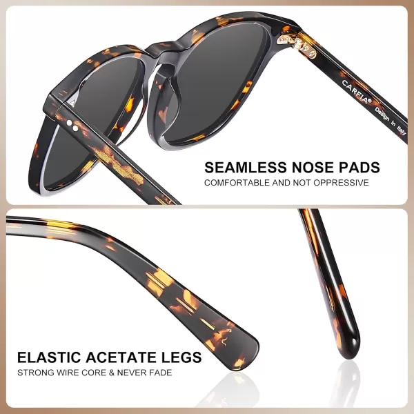 CARFIA Retro Polarized Sunglasses for Women Small and Medium Face UV Protection Handcrafted Acetate Frame Sunnies CA52851 Tortoise Frame Grey Lens