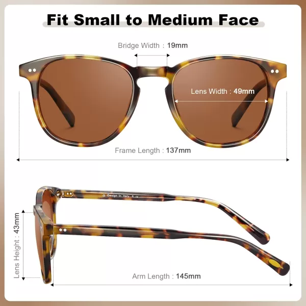 CARFIA Retro Polarized Sunglasses for Women Small and Medium Face UV Protection Handcrafted Acetate Frame Sunnies CA52852 Tortoise Frame Brown Lens
