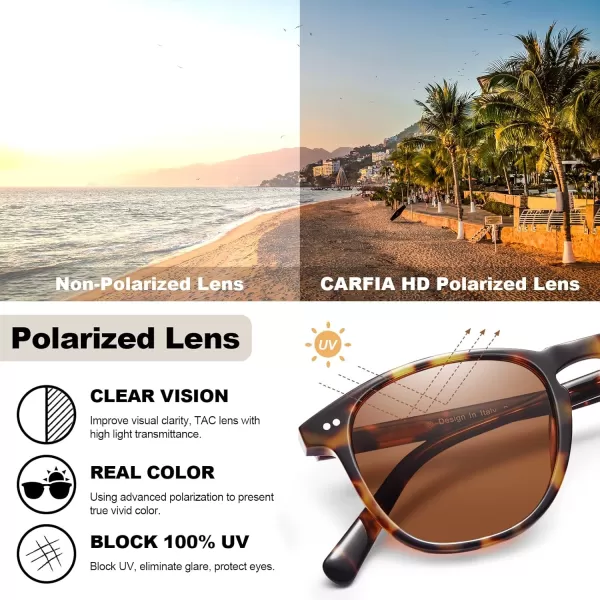 CARFIA Retro Polarized Sunglasses for Women Small and Medium Face UV Protection Handcrafted Acetate Frame Sunnies CA52852 Tortoise Frame Brown Lens