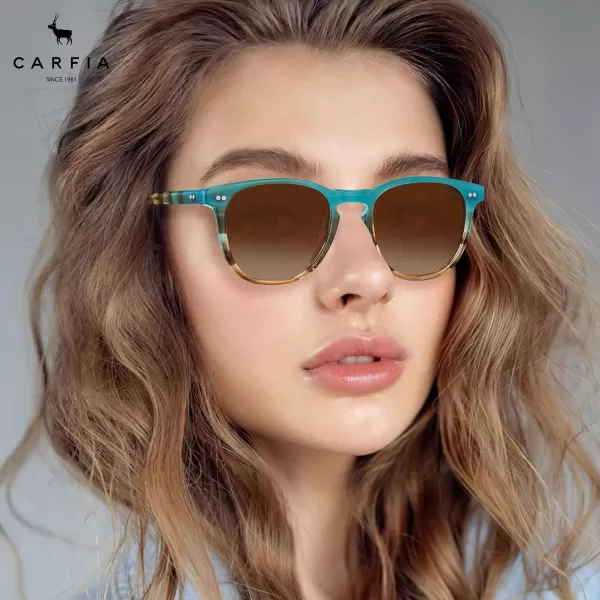 CARFIA Retro Polarized Sunglasses for Women Small and Medium Face UV Protection Handcrafted Acetate Frame Sunnies CA52853 Ocean Blue Tortoise Frame Gradient Brown Lens