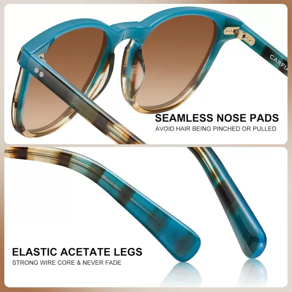 CARFIA Retro Polarized Sunglasses for Women Small and Medium Face UV Protection Handcrafted Acetate Frame Sunnies CA52853 Ocean Blue Tortoise Frame Gradient Brown Lens