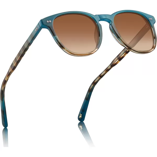 CARFIA Retro Polarized Sunglasses for Women Small and Medium Face UV Protection Handcrafted Acetate Frame Sunnies CA52853 Ocean Blue Tortoise Frame Gradient Brown Lens