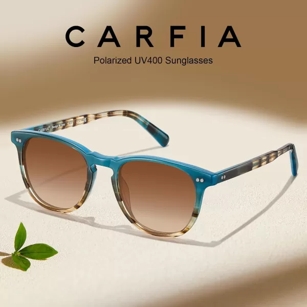 CARFIA Retro Polarized Sunglasses for Women Small and Medium Face UV Protection Handcrafted Acetate Frame Sunnies CA52853 Ocean Blue Tortoise Frame Gradient Brown Lens