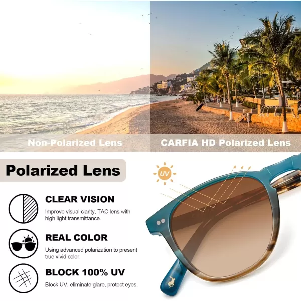 CARFIA Retro Polarized Sunglasses for Women Small and Medium Face UV Protection Handcrafted Acetate Frame Sunnies CA52853 Ocean Blue Tortoise Frame Gradient Brown Lens