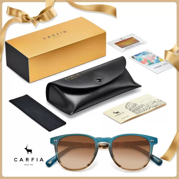 CARFIA Retro Polarized Sunglasses for Women Small and Medium Face UV Protection Handcrafted Acetate Frame Sunnies CA52853 Ocean Blue Tortoise Frame Gradient Brown Lens