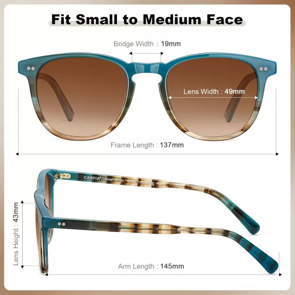 CARFIA Retro Polarized Sunglasses for Women Small and Medium Face UV Protection Handcrafted Acetate Frame Sunnies CA52853 Ocean Blue Tortoise Frame Gradient Brown Lens