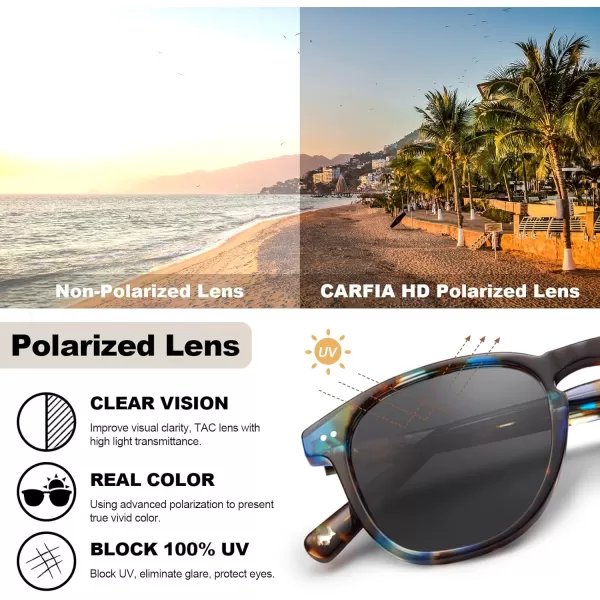 CARFIA Retro Polarized Sunglasses for Women Small and Medium Face UV Protection Handcrafted Acetate Frame Sunnies CA52854 Blue Tortoise Frame Grey Lens