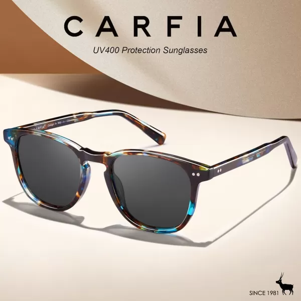 CARFIA Retro Polarized Sunglasses for Women Small and Medium Face UV Protection Handcrafted Acetate Frame Sunnies CA52854 Blue Tortoise Frame Grey Lens