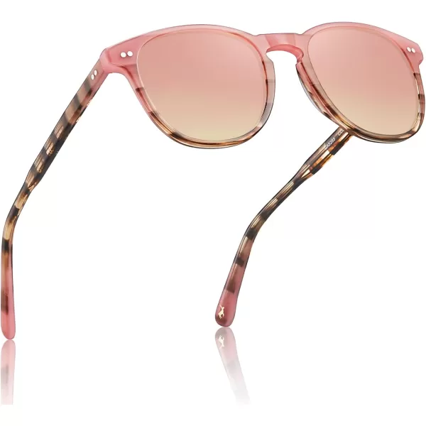 CARFIA Retro Polarized Sunglasses for Women Small and Medium Face UV Protection Handcrafted Acetate Frame Sunnies CA52855 Pink Tortoise Frame Pink Mirrored