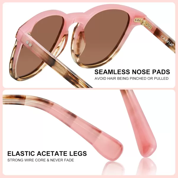 CARFIA Retro Polarized Sunglasses for Women Small and Medium Face UV Protection Handcrafted Acetate Frame Sunnies CA52855 Pink Tortoise Frame Pink Mirrored