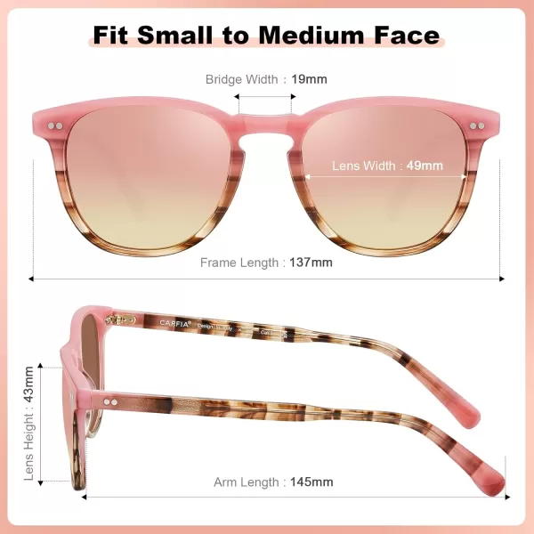 CARFIA Retro Polarized Sunglasses for Women Small and Medium Face UV Protection Handcrafted Acetate Frame Sunnies CA52855 Pink Tortoise Frame Pink Mirrored