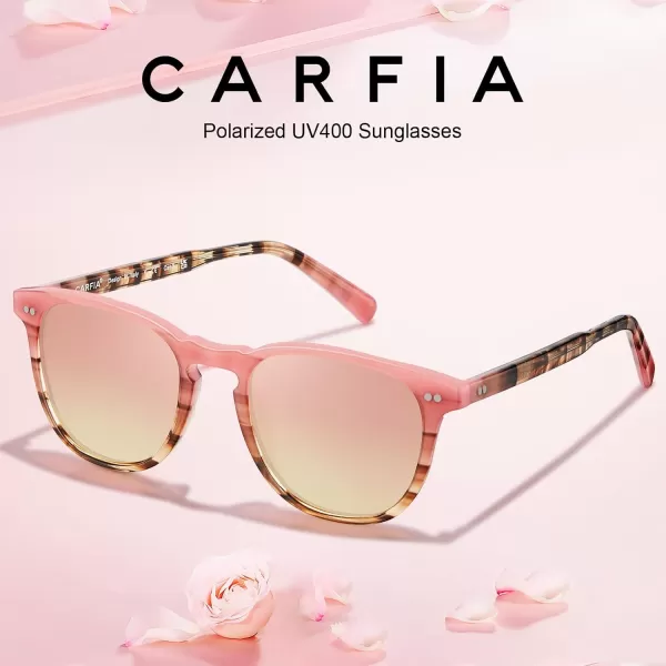 CARFIA Retro Polarized Sunglasses for Women Small and Medium Face UV Protection Handcrafted Acetate Frame Sunnies CA52855 Pink Tortoise Frame Pink Mirrored