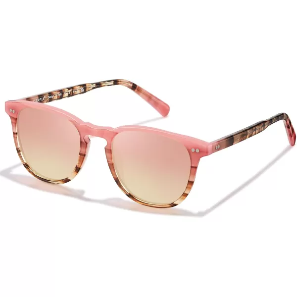 CARFIA Retro Polarized Sunglasses for Women Small and Medium Face UV Protection Handcrafted Acetate Frame Sunnies CA52855 Pink Tortoise Frame Pink Mirrored