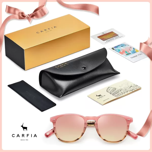 CARFIA Retro Polarized Sunglasses for Women Small and Medium Face UV Protection Handcrafted Acetate Frame Sunnies CA52855 Pink Tortoise Frame Pink Mirrored