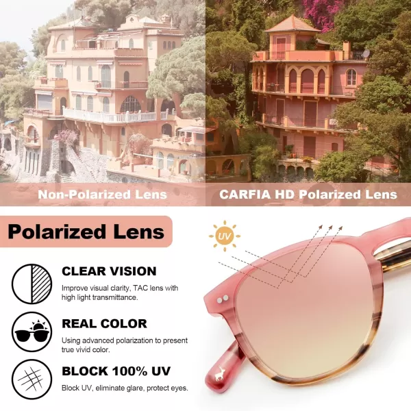 CARFIA Retro Polarized Sunglasses for Women Small and Medium Face UV Protection Handcrafted Acetate Frame Sunnies CA52855 Pink Tortoise Frame Pink Mirrored