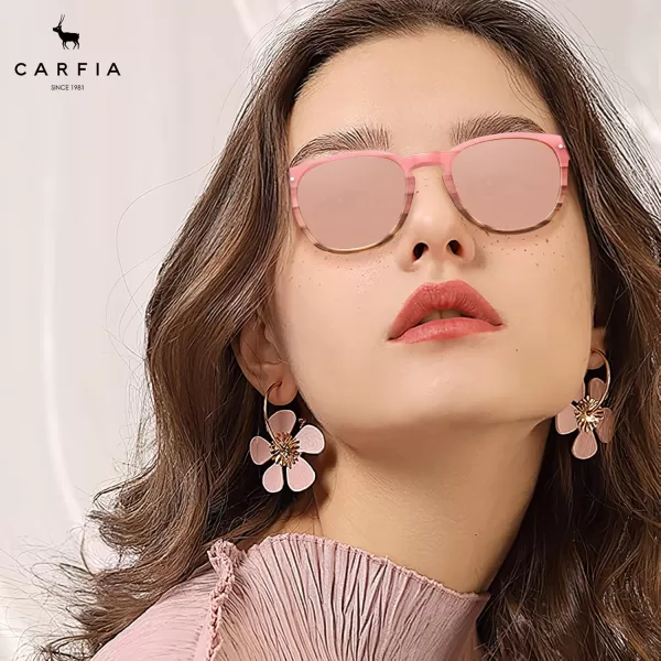 CARFIA Retro Polarized Sunglasses for Women Small and Medium Face UV Protection Handcrafted Acetate Frame Sunnies CA52855 Pink Tortoise Frame Pink Mirrored