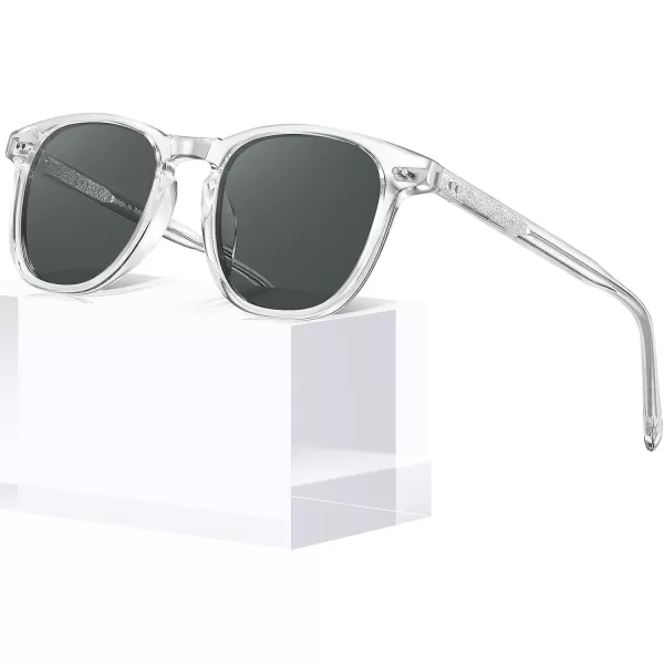 CARFIA Retro Polarized Sunglasses for Women Small and Medium Face UV Protection Handcrafted Acetate Frame Sunnies CA52856 Transparent Frame Grey Lens