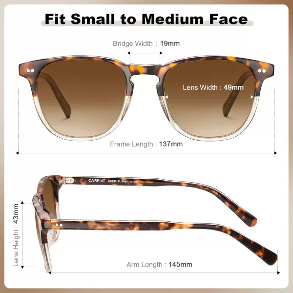 CARFIA Retro Polarized Sunglasses for Women Small and Medium Face UV Protection Handcrafted Acetate Frame Sunnies CA52857 Twotone Frame Gradient Brown Lens