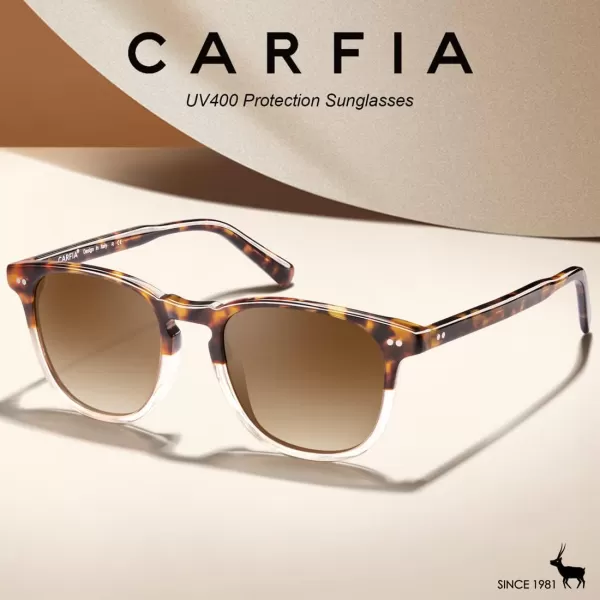 CARFIA Retro Polarized Sunglasses for Women Small and Medium Face UV Protection Handcrafted Acetate Frame Sunnies CA52857 Twotone Frame Gradient Brown Lens