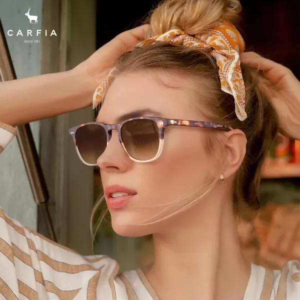 CARFIA Retro Polarized Sunglasses for Women Small and Medium Face UV Protection Handcrafted Acetate Frame Sunnies CA52857 Twotone Frame Gradient Brown Lens