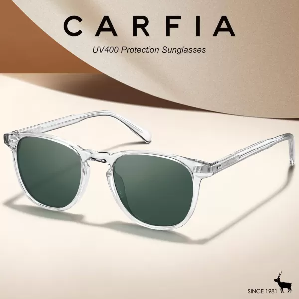 CARFIA Retro Polarized Sunglasses for Women Small and Medium Face UV Protection Handcrafted Acetate Frame Sunnies CA52858 Transparent Frame Green Lens