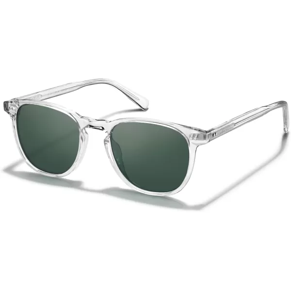 CARFIA Retro Polarized Sunglasses for Women Small and Medium Face UV Protection Handcrafted Acetate Frame Sunnies CA52858 Transparent Frame Green Lens
