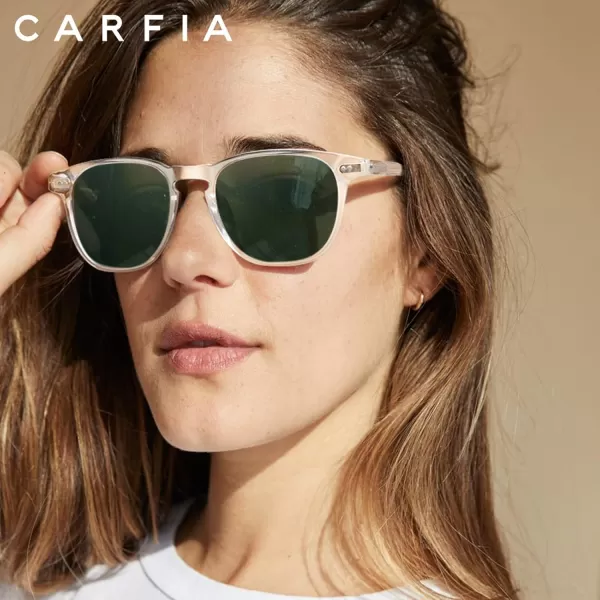 CARFIA Retro Polarized Sunglasses for Women Small and Medium Face UV Protection Handcrafted Acetate Frame Sunnies CA52858 Transparent Frame Green Lens
