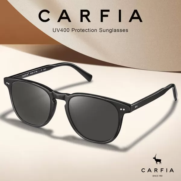 CARFIA Retro Polarized Sunglasses for Women Small and Medium Face UV Protection Handcrafted Acetate Frame Sunnies CA52859 Black Frame Grey Lens