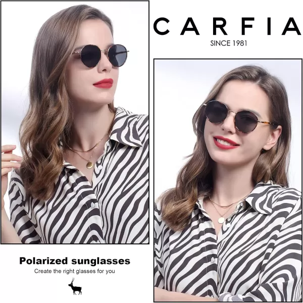 CARFIA Retro Small Round Polarized Womens Sunglasses UV Protection Trendy Vintage Stylish Designer Sunglasses CA1949A Metal  Tortoise Frame  Brown Lens